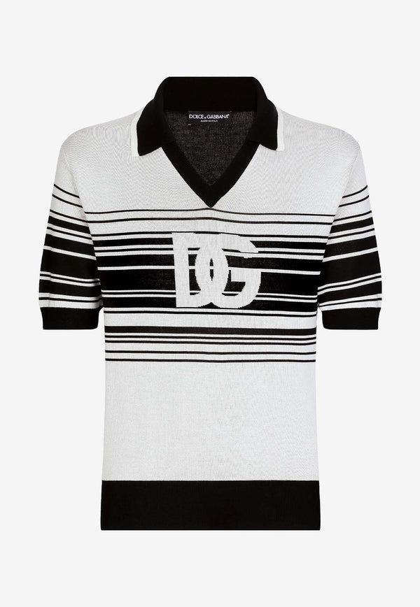 Dolce & Gabbana DG Logo V-neck Polo T-shirt White GXZ11T JBSHI W1001
