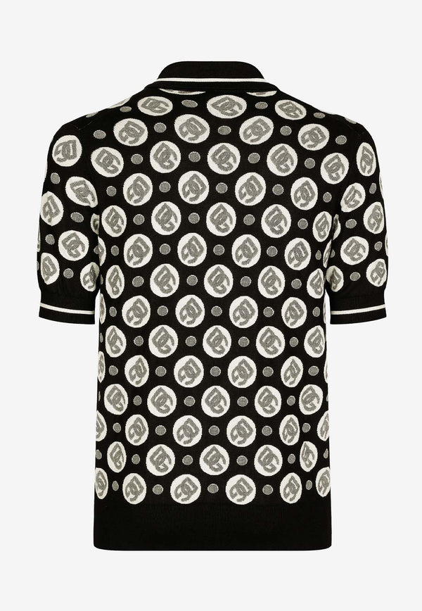 Dolce & Gabbana DG Logo Silk Jacquard Polo T-shirt Black GXZ11T JFMBQ N0004