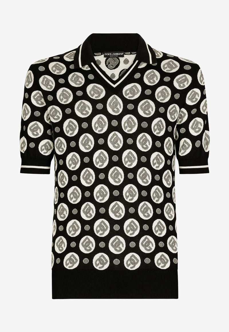 Dolce & Gabbana DG Logo Silk Jacquard Polo T-shirt Black GXZ11T JFMBQ N0004