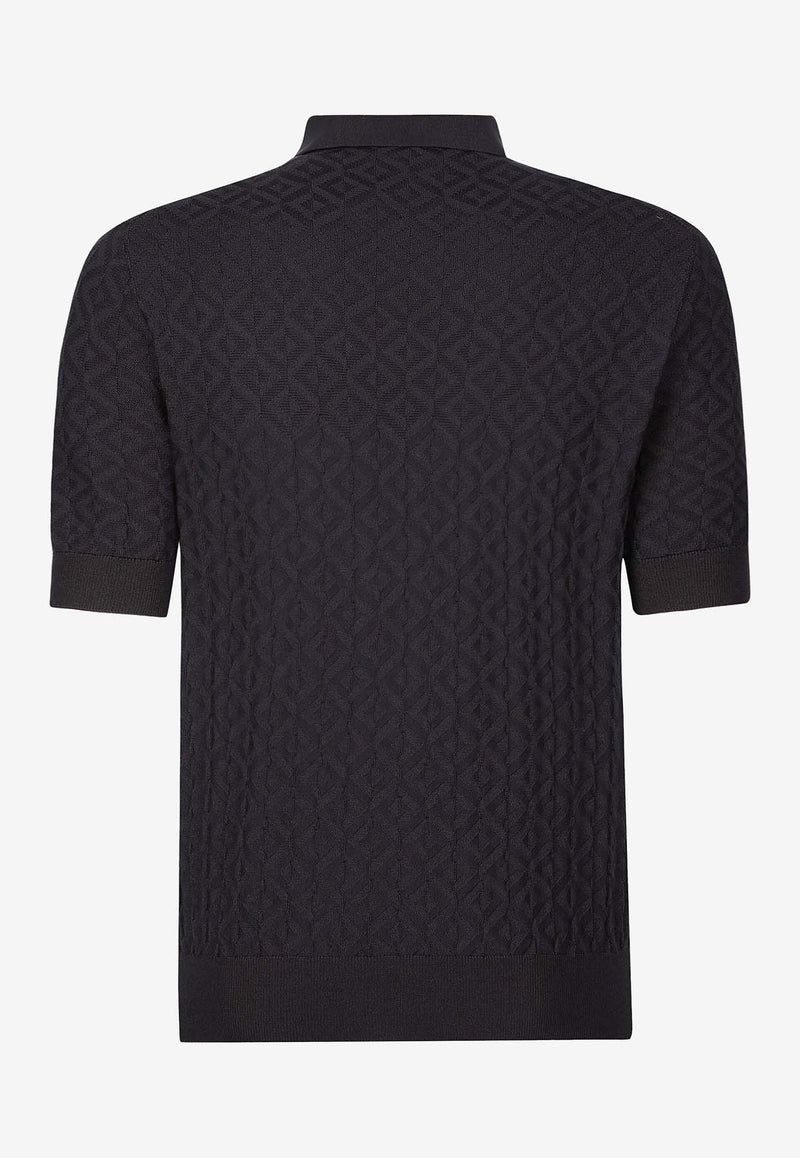 Dolce & Gabbana Silk Jacquard Polo T-shirt Navy GXZ15T JASU4 B1622