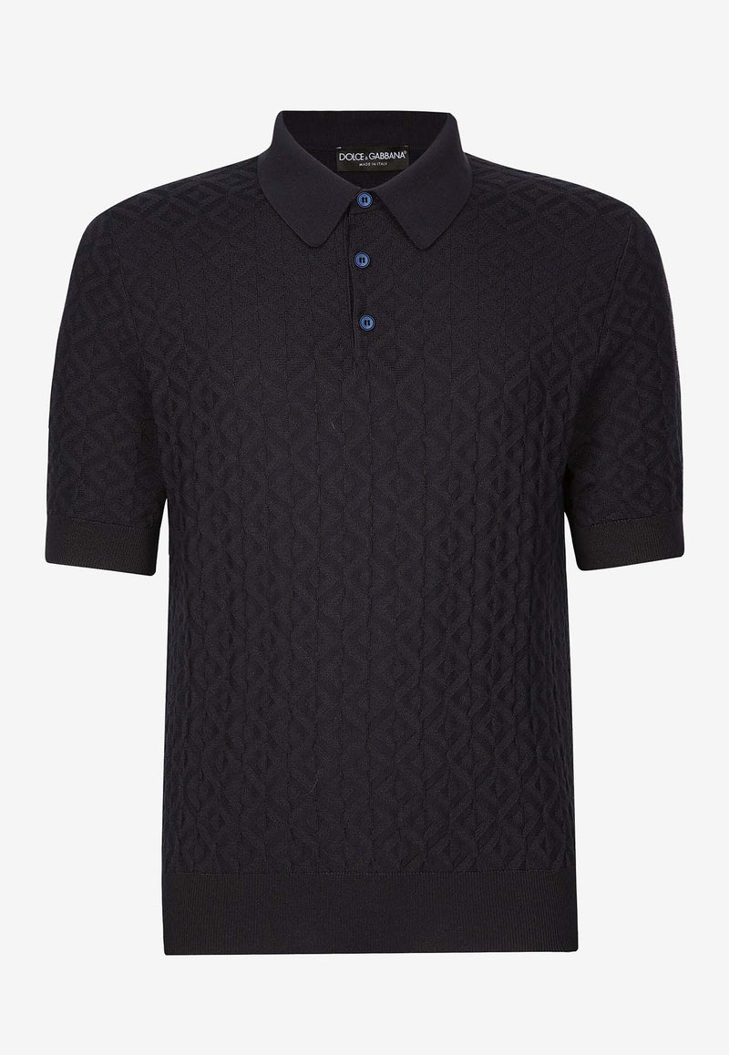 Dolce & Gabbana Silk Jacquard Polo T-shirt Navy GXZ15T JASU4 B1622