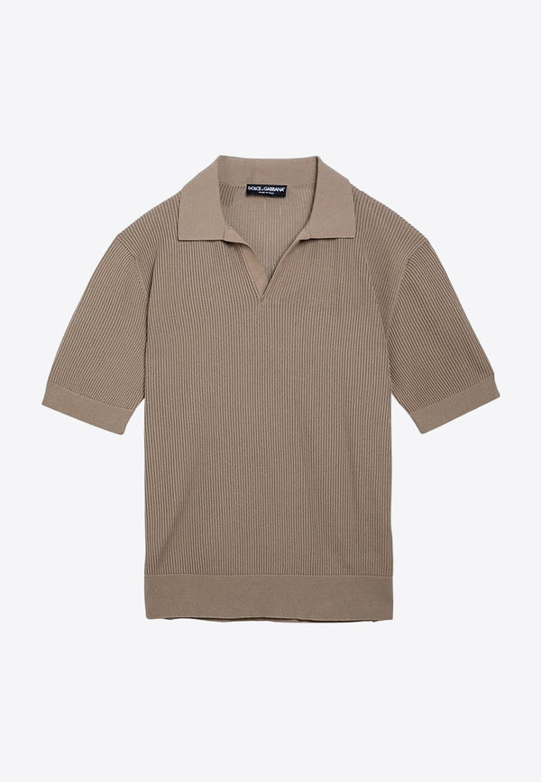 Dolce & Gabbana V-neck Short-Sleeved Polo T-shirt Beige GXZ28TJBCCH/O_DOLCE-M0264