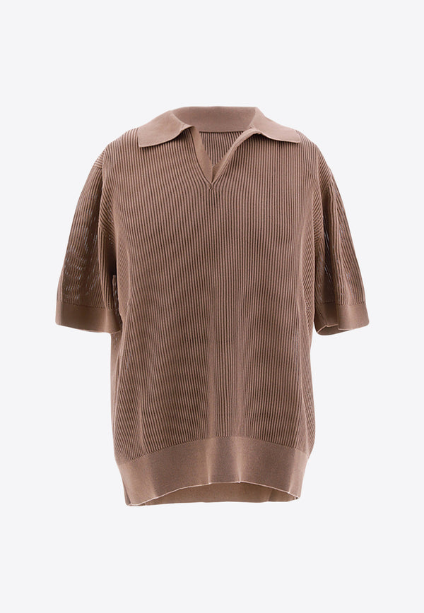Dolce & Gabbana Openwork V-neck Polo T-shirt Beige GXZ28T_JBCCH_M0264