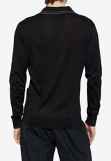 Dolce & Gabbana Silk Long-Sleeved Polo T-shirt Black GXZBAT JBSOI N0000