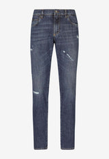 Dolce & Gabbana Logo Plaque Distressed Slim Jeans Blue GY07CD G8KO3 S9001