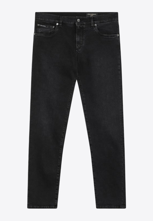 Dolce & Gabbana Logo Patch Slim-Fit Jeans Black GY07CDG8HW4/Q_DOLCE-S9001