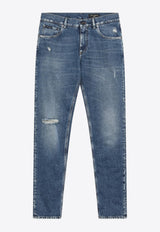 Dolce & Gabbana Logo Plaque Distressed Faded Jeans Blue GY07CDG8NK4/R_DOLCE-S9001