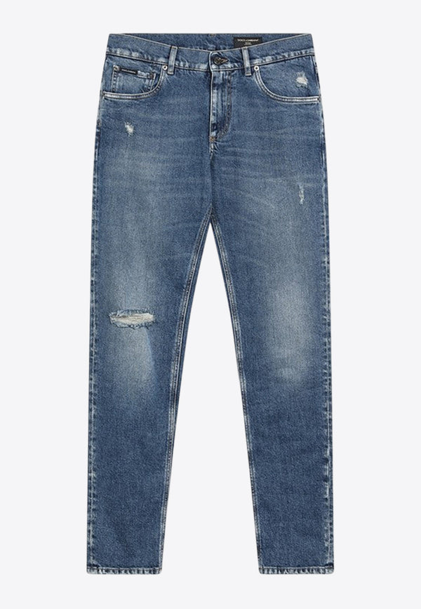 Dolce & Gabbana Logo Plaque Distressed Faded Jeans Blue GY07CDG8NK4/R_DOLCE-S9001