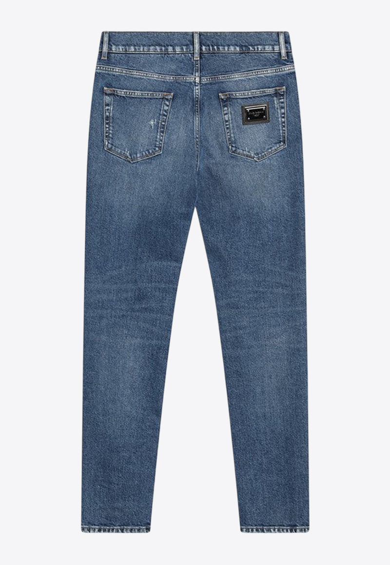Dolce & Gabbana Logo Plaque Distressed Faded Jeans Blue GY07CDG8NK4/R_DOLCE-S9001