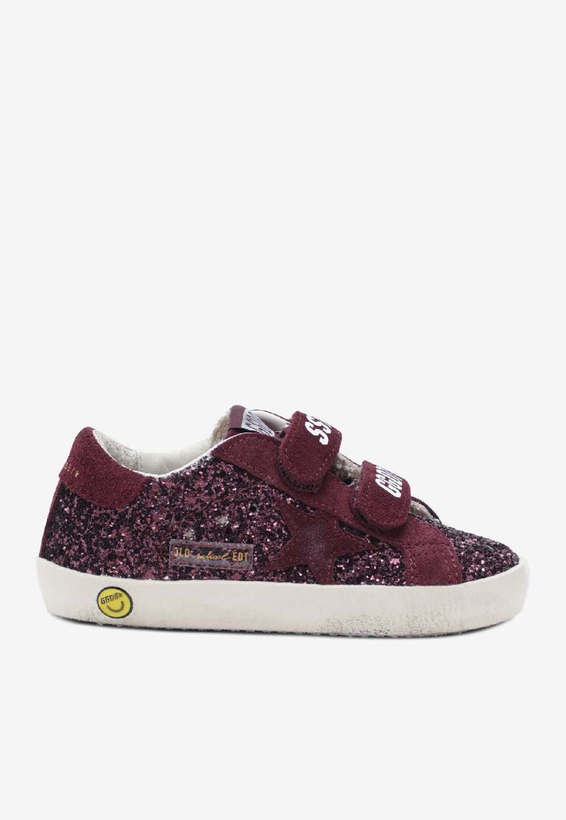 Golden Goose DB Kids Girls Old School Glittered Sneakers Burgundy GYF00111F008033/S_GOLDE-40151