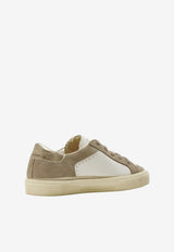 Golden Goose DB Kids Girls May Suede and Leather Sneakers with Glitter Star Patch Taupe GYF00495.F008072.81760_WHITE MULT
