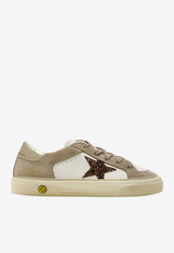 Golden Goose DB Kids Girls May Suede and Leather Sneakers with Glitter Star Patch Taupe GYF00495.F008072.81760_WHITE MULT