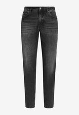 Dolce & Gabbana Logo Plaque Washed Jeans Black GYJCCD G8OM9 S9001
