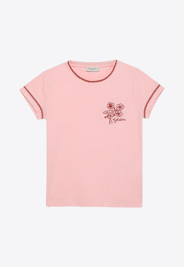 Golden Goose DB Kids Girls Embroidered Crewneck T-shirt Pink GYP01390P001492/O_GOLDE-25182