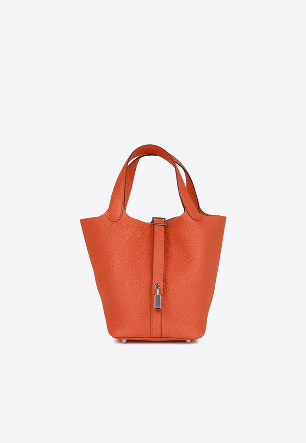 Hermes Vermillion Red Clemence Leather Picotin PM Bag.  Luxury