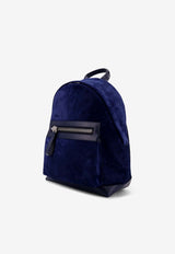 Tom Ford Suede Backpack with Front Maxi-Zip Blue H0397-LCL323S UDB