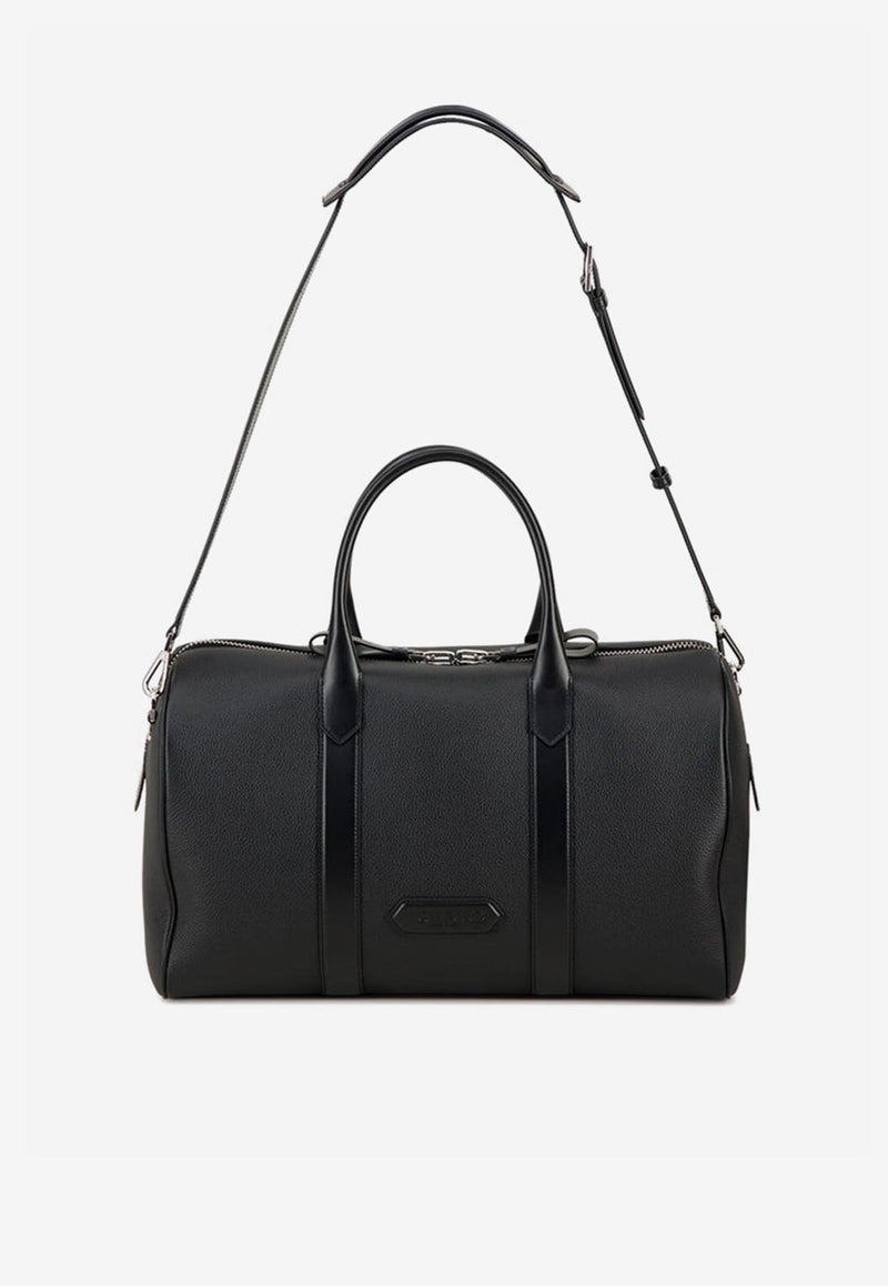 Tom Ford Logo Patch Grained Leather Duffle Bag Black H0677-LCL213S 1N001