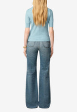 AMI PARIS Ami De Coeur Wool Knit Polo T-shirt Light Blue H25FPL412.KN0066_BLUE