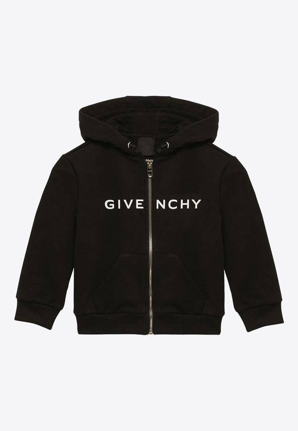 Givenchy Kids Girls Logo Print Zip-Up Hoodie Black H30015-ACO/O_GIV-09B