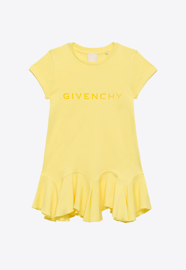 Givenchy Kids Girls Logo Print Flared T-shirt Dress Yellow H30049-ACO/O_GIV-518