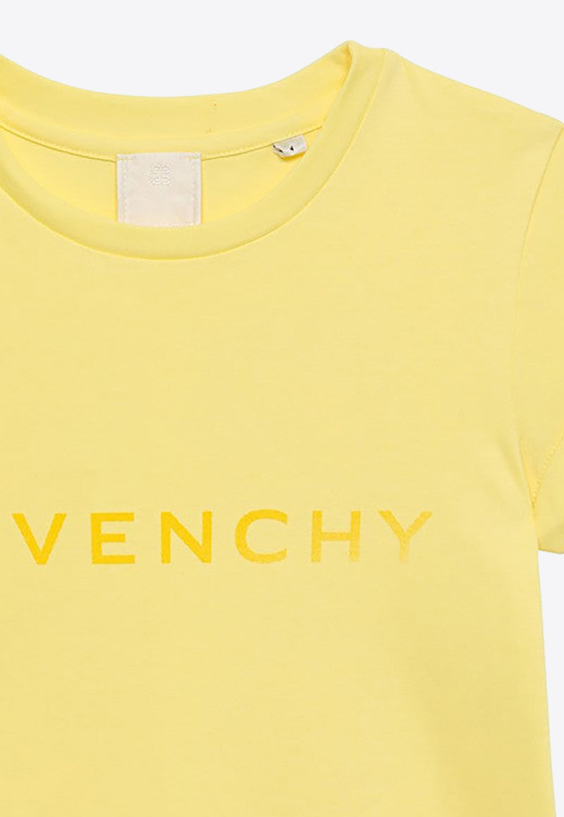 Givenchy Kids Girls Logo Print Flared T-shirt Dress Yellow H30049-BCO/O_GIV-518