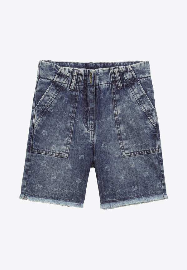 Givenchy Kids Boys 4G Monogram Washed Denim Shorts Blue H30063-ACO/O_GIV-Z03