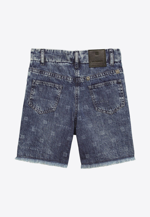 Givenchy Kids Boys 4G Monogram Washed Denim Shorts Blue H30063-ACO/O_GIV-Z03
