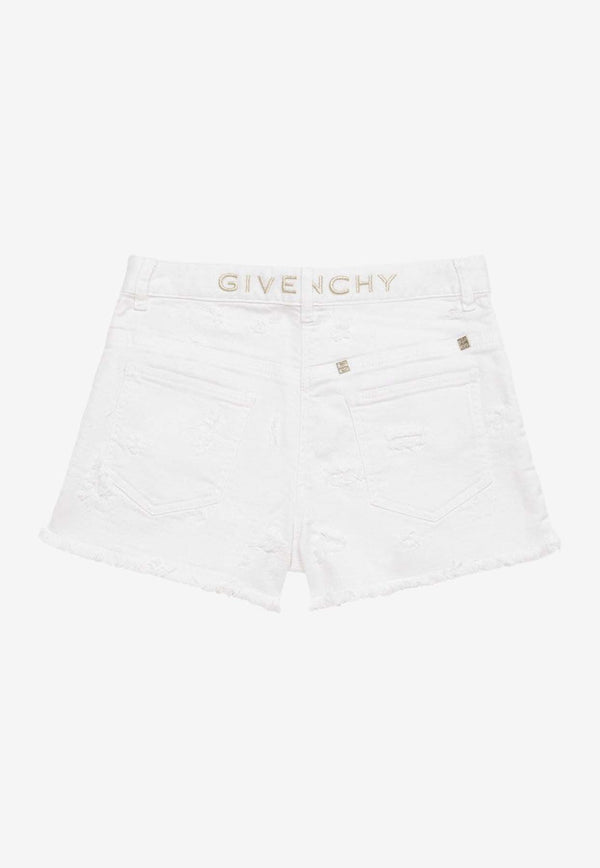Givenchy Kids Girls Logo Embroidered Shorts White H30064-ACO/O_GIV-10P