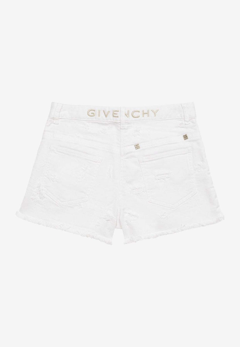 Givenchy Kids Girls Logo Embroidered Shorts White H30064-ACO/O_GIV-10P