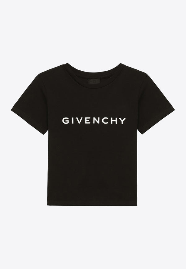 Givenchy Kids Girls Logo Print Crewneck T-shirt Black H30074-ACO/O_GIV-09B