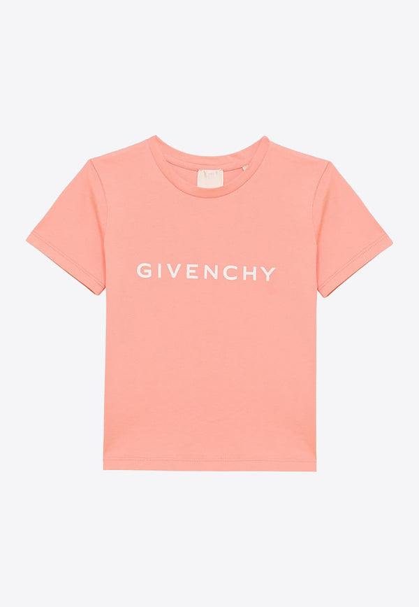 Givenchy Kids Girls Logo Print Crewneck T-shirt Apricot H30074-BCO/O_GIV-436