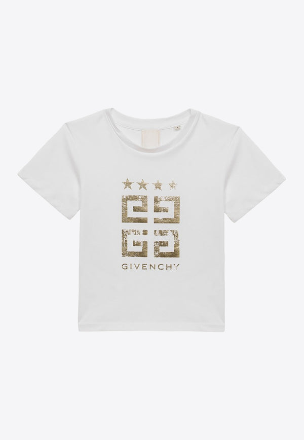 Givenchy Kids Girls Laminated 4G Stars Logo T-shirt White H30084-ACO/O_GIV-10P