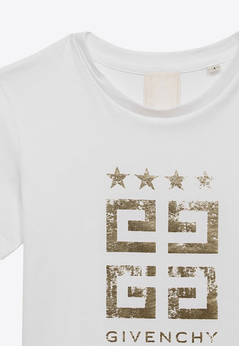 Givenchy Kids Girls Laminated 4G Stars Logo T-shirt White H30084-ACO/O_GIV-10P