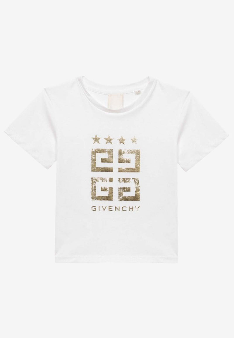 Givenchy Kids Girls Laminated 4G Stars Logo T-shirt White H30084-CCO/O_GIV-10P
