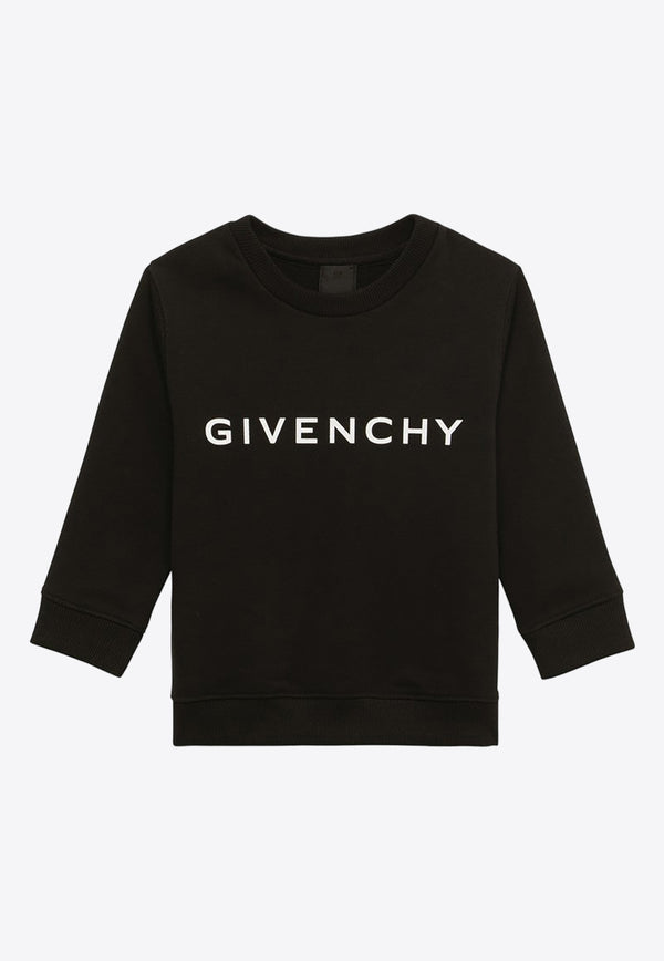 Givenchy Kids Boys Logo Print Crewneck Sweatshirt Black H30147-ACO/O_GIV-09B