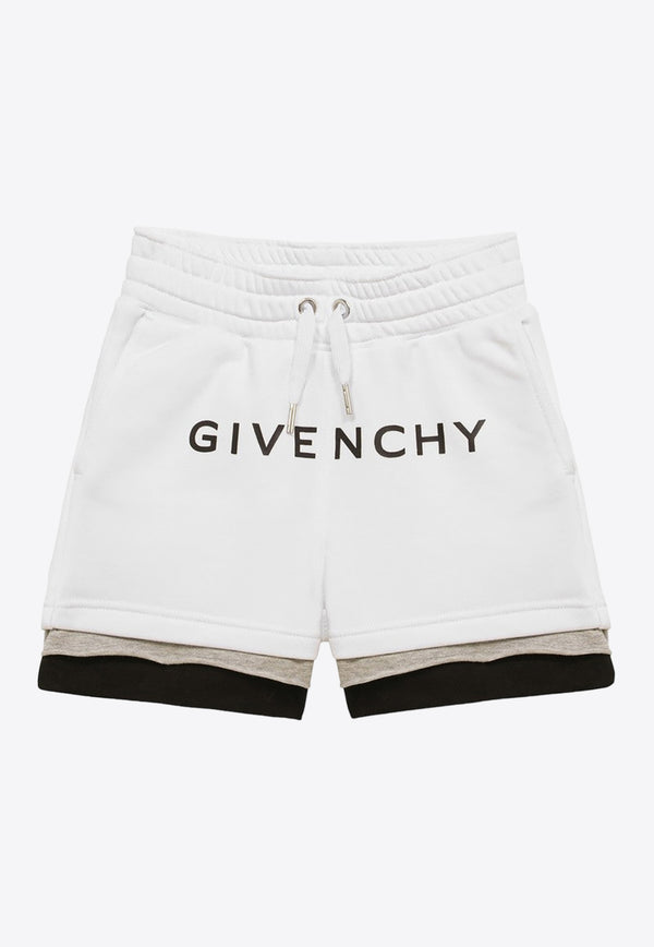Givenchy Kids Boys Layered Drawstring Logo Shorts White H30175-ACO/O_GIV-N00