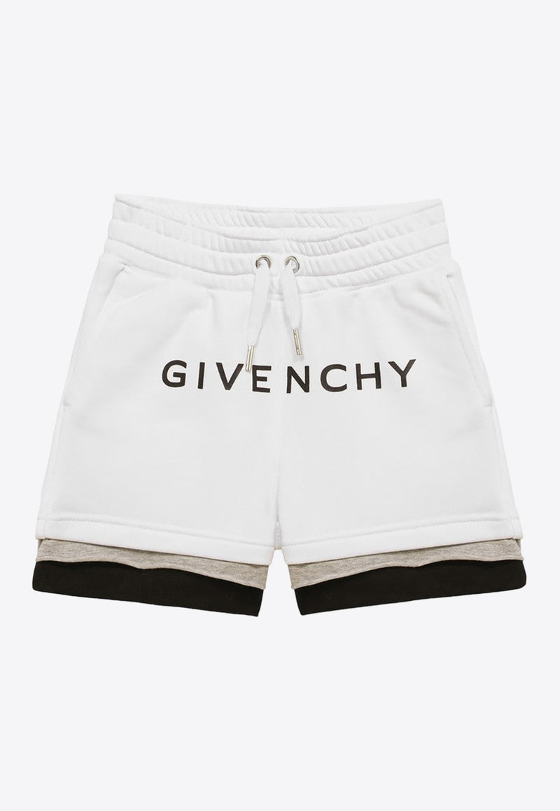 Givenchy Kids Boys Layered Drawstring Logo Shorts White H30175-ACO/O_GIV-N00