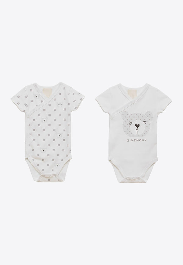 Givenchy Kids Babies Teddy Bear 4G Logo Onesie Set - Set of 2 White H30233CO/O_GIV-10P