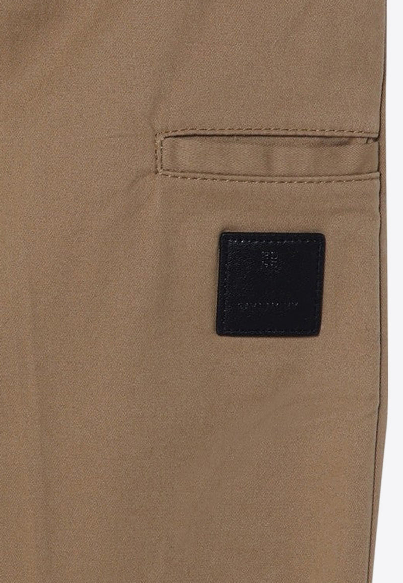 Givenchy Kids Boys Logo Patch Straight-Leg Pants Beige H30307-ACO/P_GIV-263