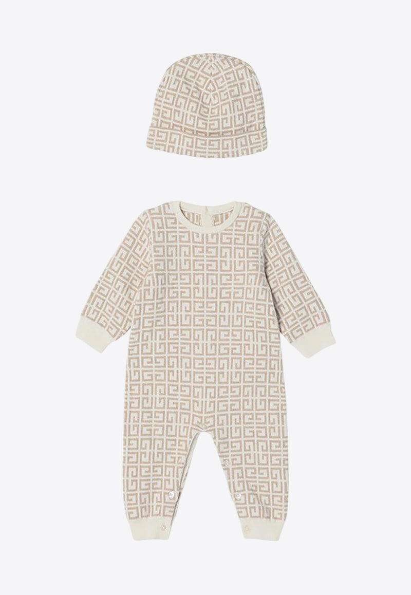 Givenchy Kids Babies 4G Monogram Hat and Onesie Set Beige H30500CO/P_GIV-184