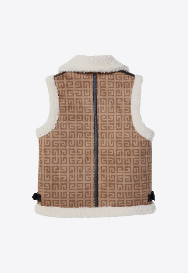 Givenchy Kids Girls Shearling-Trimmed 4G Monogram Vest Beige H30534-APL/P_GIV-263