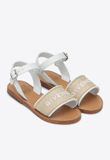 Givenchy Kids Girls Logo Embroidered Leather Sandals Beige H30826-BLE/Q_GIV-10P
