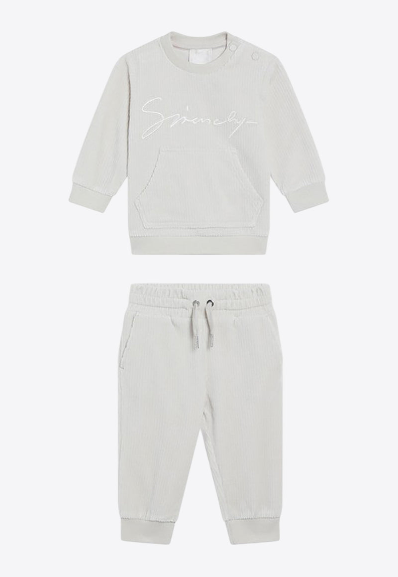 Givenchy Kids Boys Signature Logo Corduroy Sweatshirt and Track Pants Set White H30893-BCO/R_GIV-184