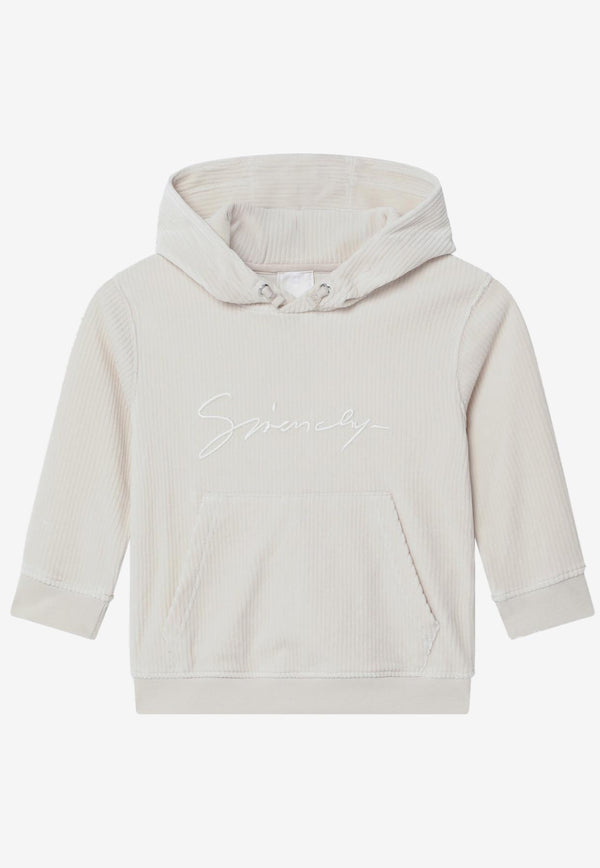 Givenchy Kids Boys Signature Logo Ribbed Hoodie Beige H30940U-BCO/R_GIV-184