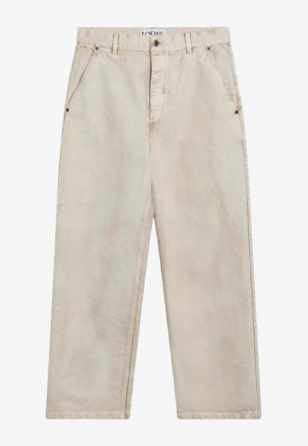 Loewe Vintage-Effect Straight-Leg Pants Beige H526Y04WI8CO/S_LOEW-2140