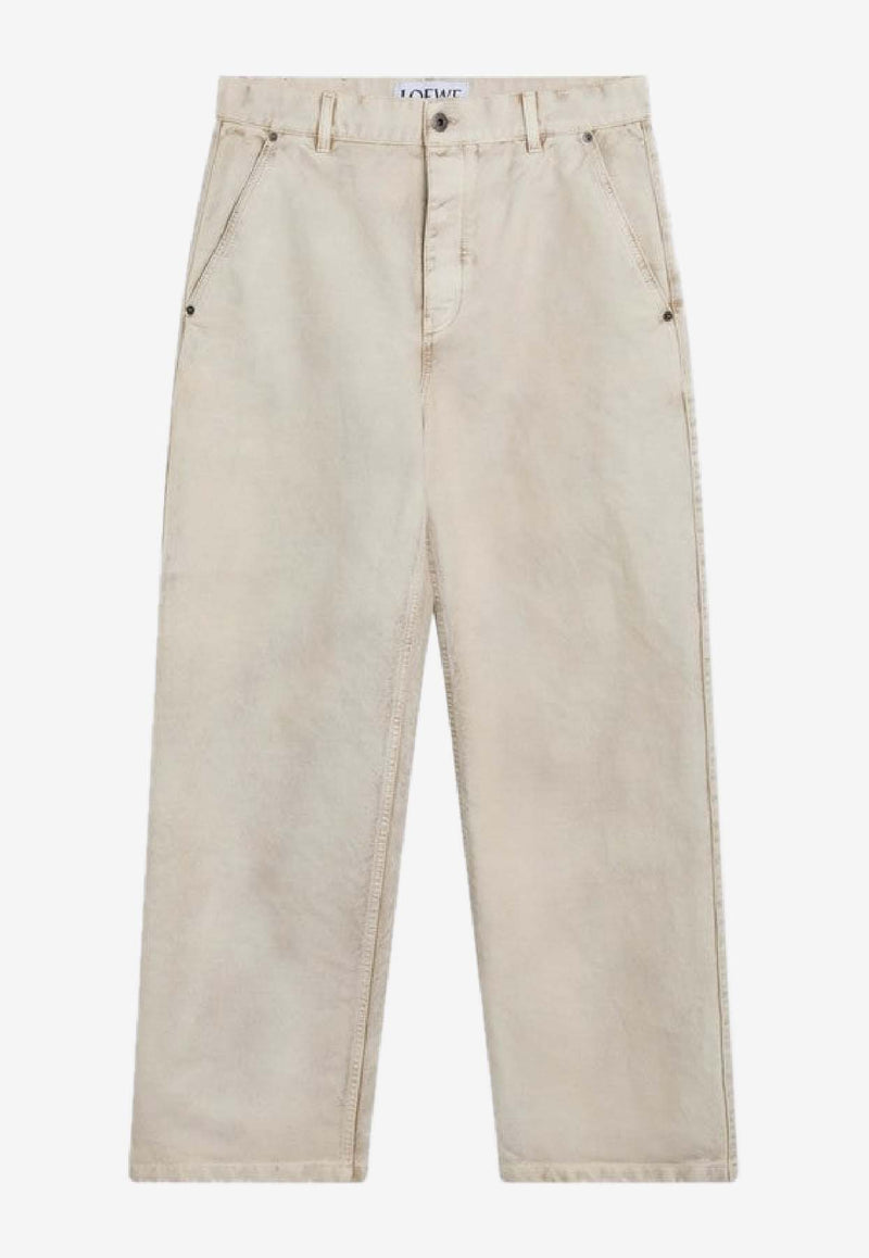 Loewe Vintage-Effect Straight-Leg Pants Beige H526Y04WI8CO/S_LOEW-2140