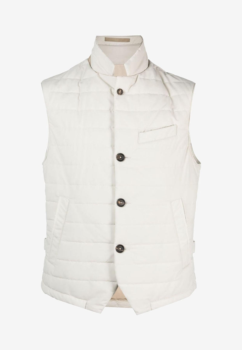 Eleventy Quilted Padded Wool-Blend Vest H75GILG08-GBT27007WHITE