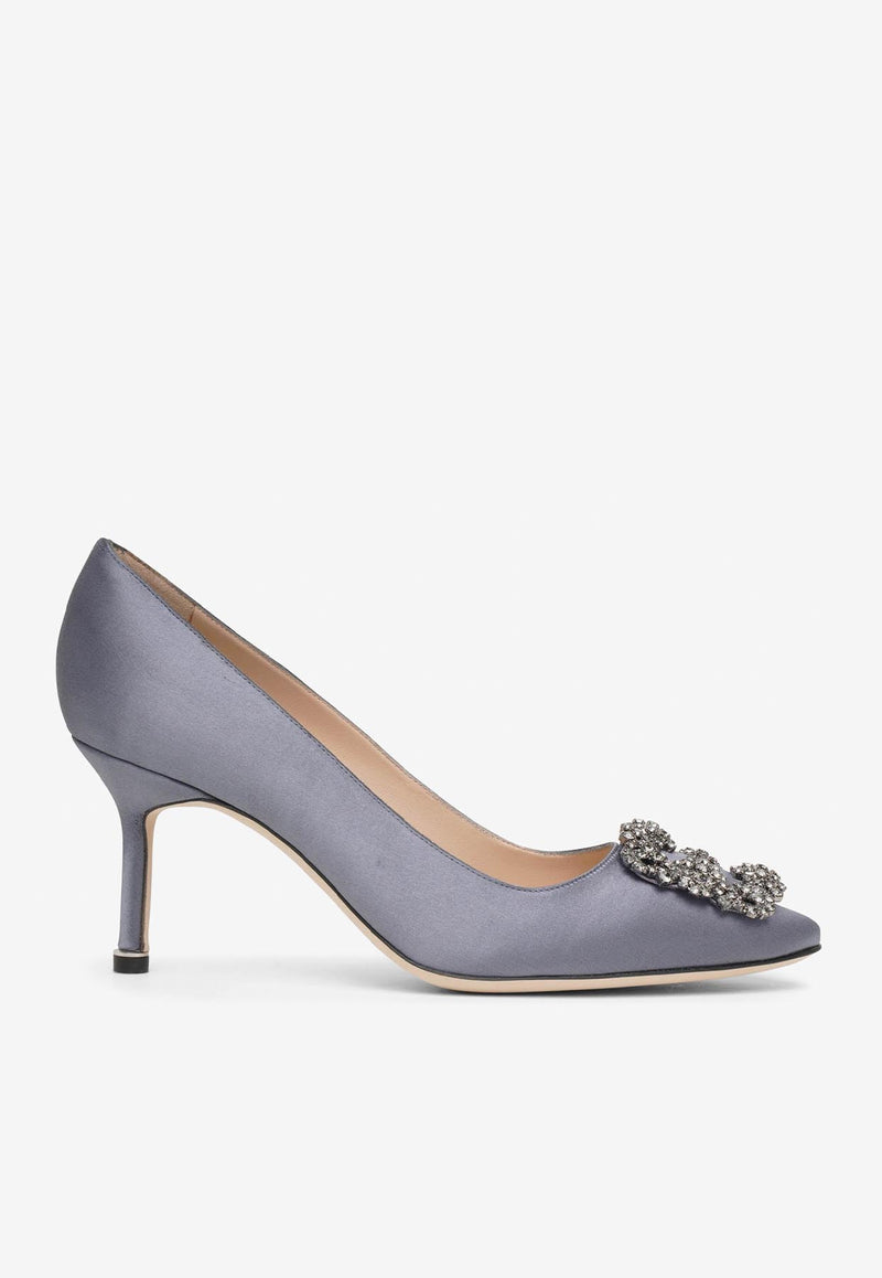 Manolo Blahnik Hangisi 70 Crystal Buckle Satin Pumps HANGISI FMC 70 BLUE 4126 0662-0043 Blue