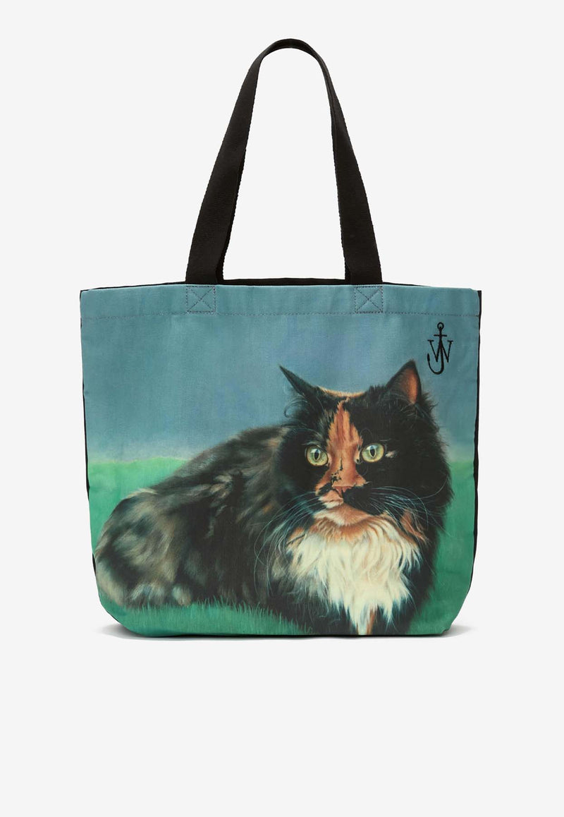 JW Anderson Cat Print Canvas Tote Bag Green HB0498_FA0406_540