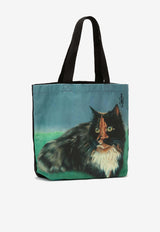 JW Anderson Cat Print Canvas Tote Bag Green HB0498_FA0406_540